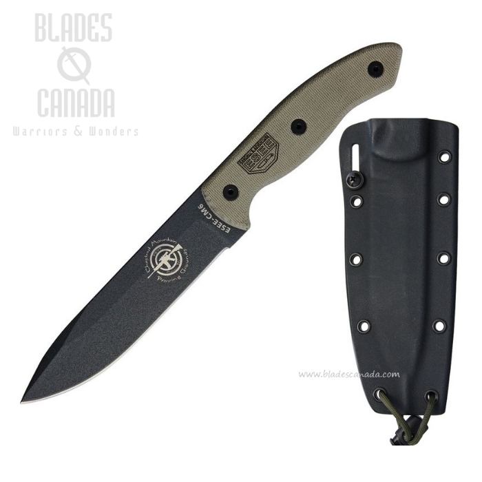 (image for) ESEE CM6TGM Combat Tactical Fixed Blade Knife, 1095HC Steel, Canvas Micarta, Kydex Sheath, CM6TGM